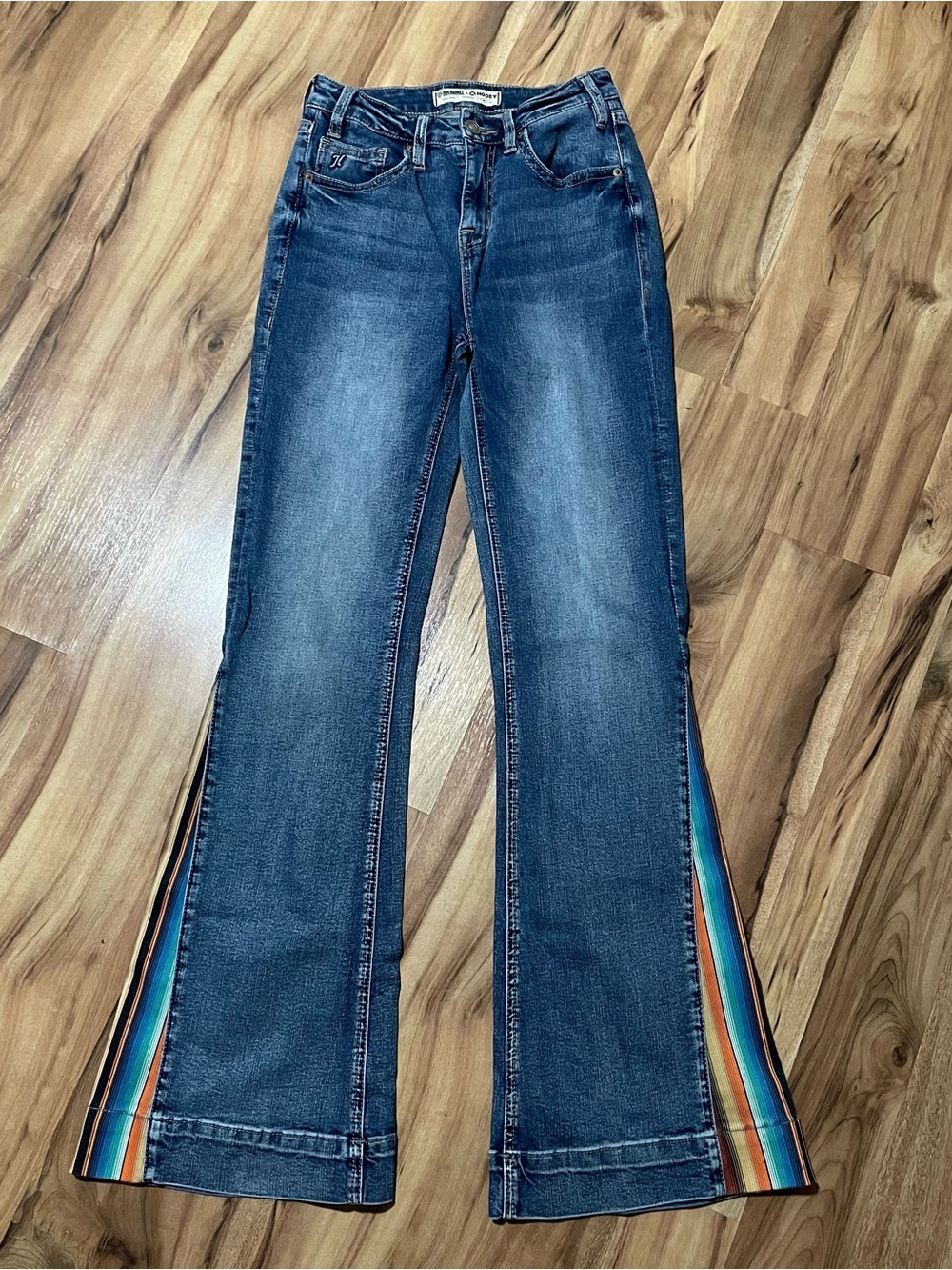 Rock & Roll Denim x Hooey High Rise Serape Stripe Trouser Flare Jeans Western 26